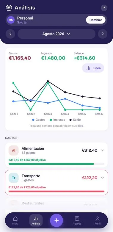 HAVIA — análisis mensual con gráfica y objetivos por categoría